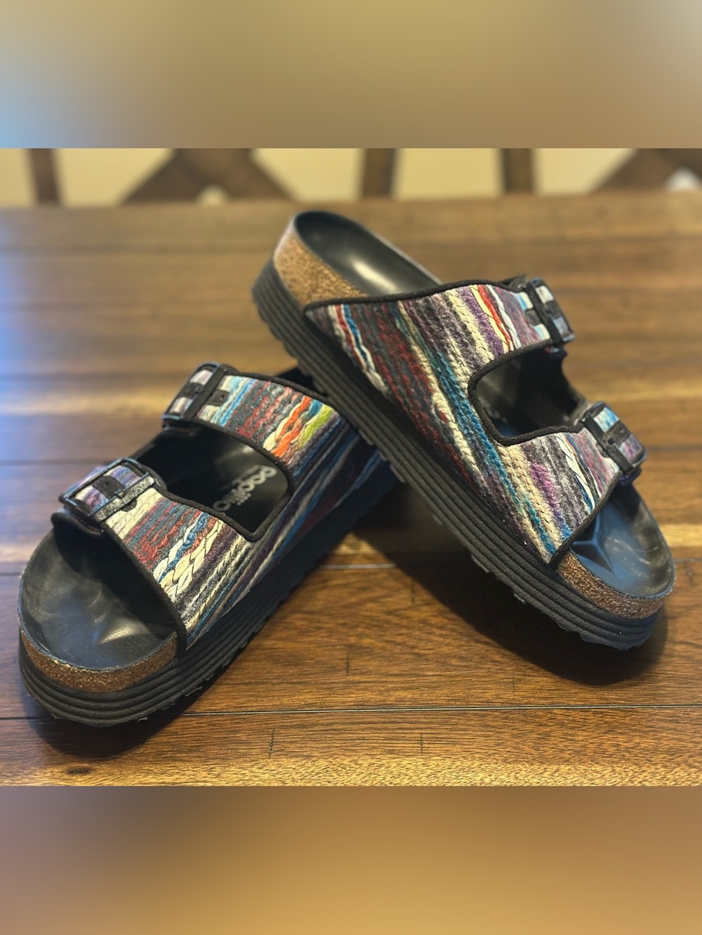Birkenstock (Papillio) Multicolor Striped Two-Buckle Slide Sandals